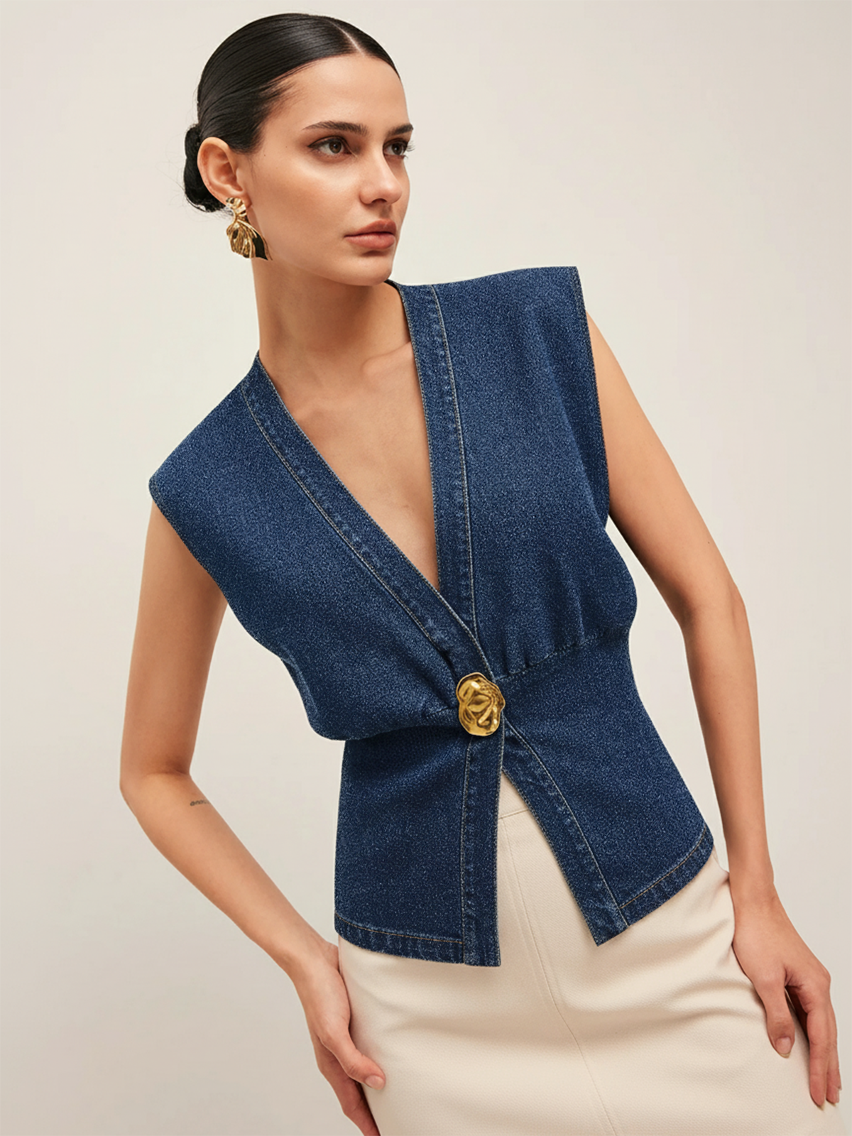 Jeans-Taillenmiederweste mit Metalldetails