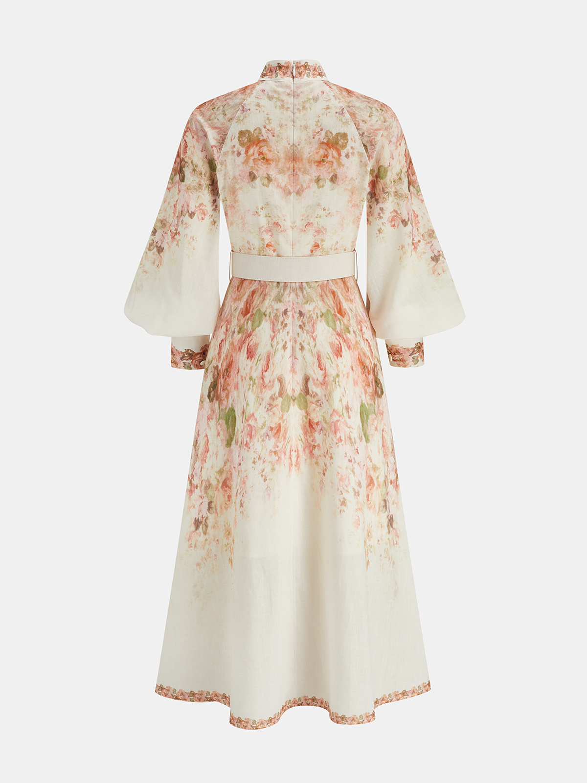 Robe longue à imprimé floral, manches gigot et ceinture