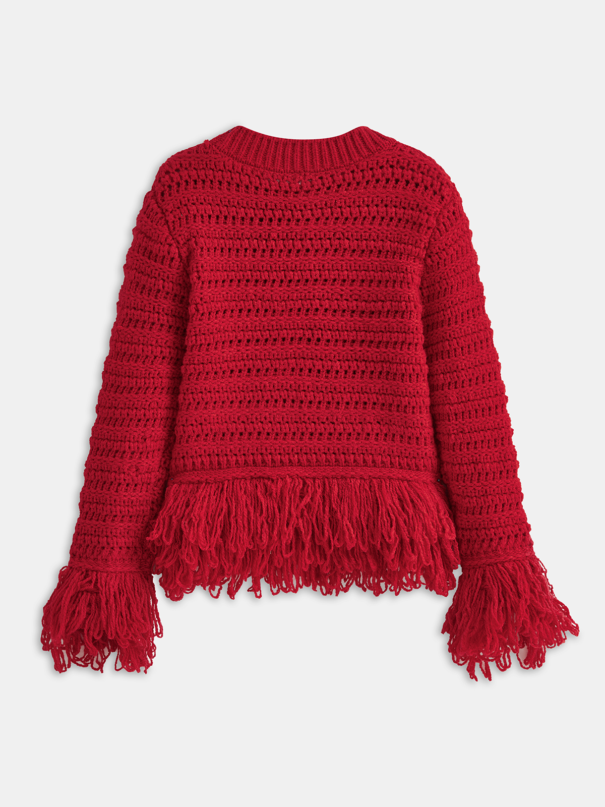 Fringe Hem Crochet Knit Sweater