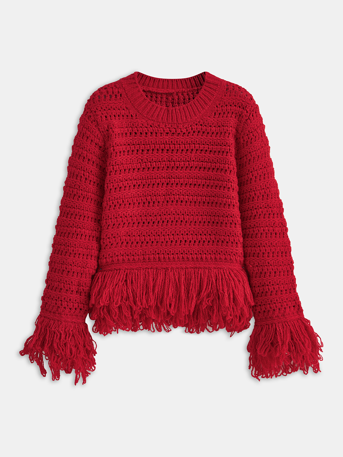 Pull en tricot crocheté à ourlet frangé