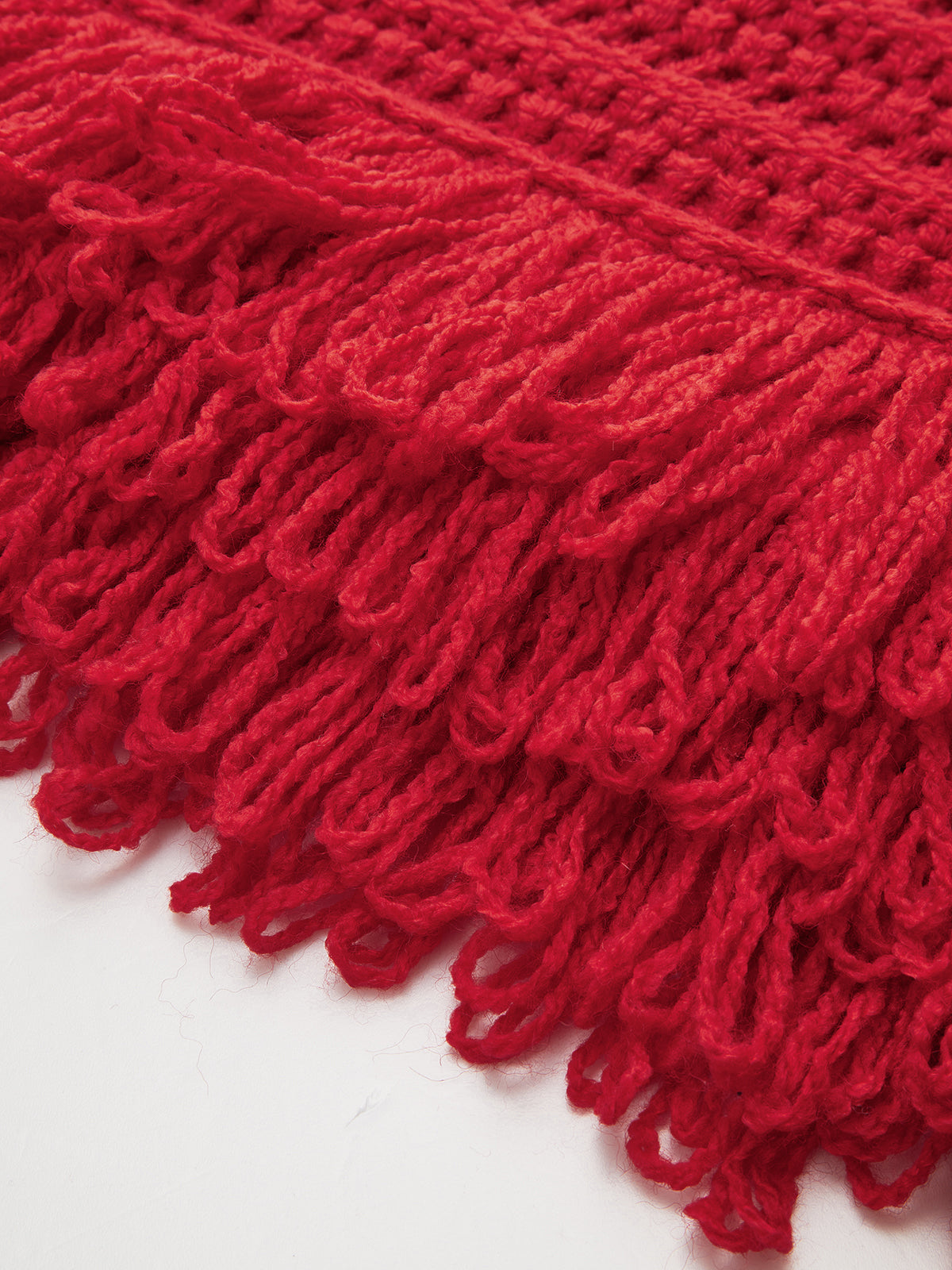 Fringe Hem Crochet Knit Sweater