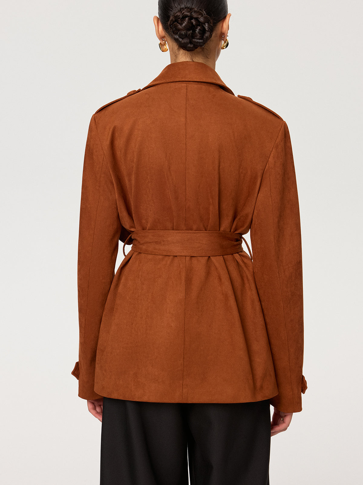 Suede Effect Belted Trench Coat