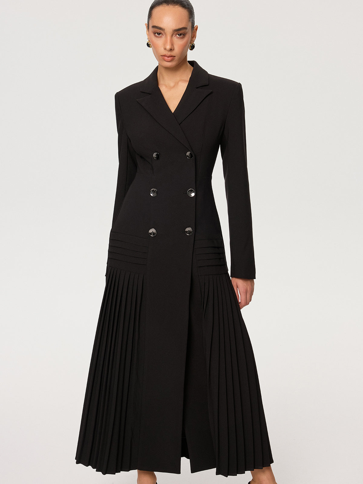 Plissierter Saum zweireihiger Blazer-Mantel