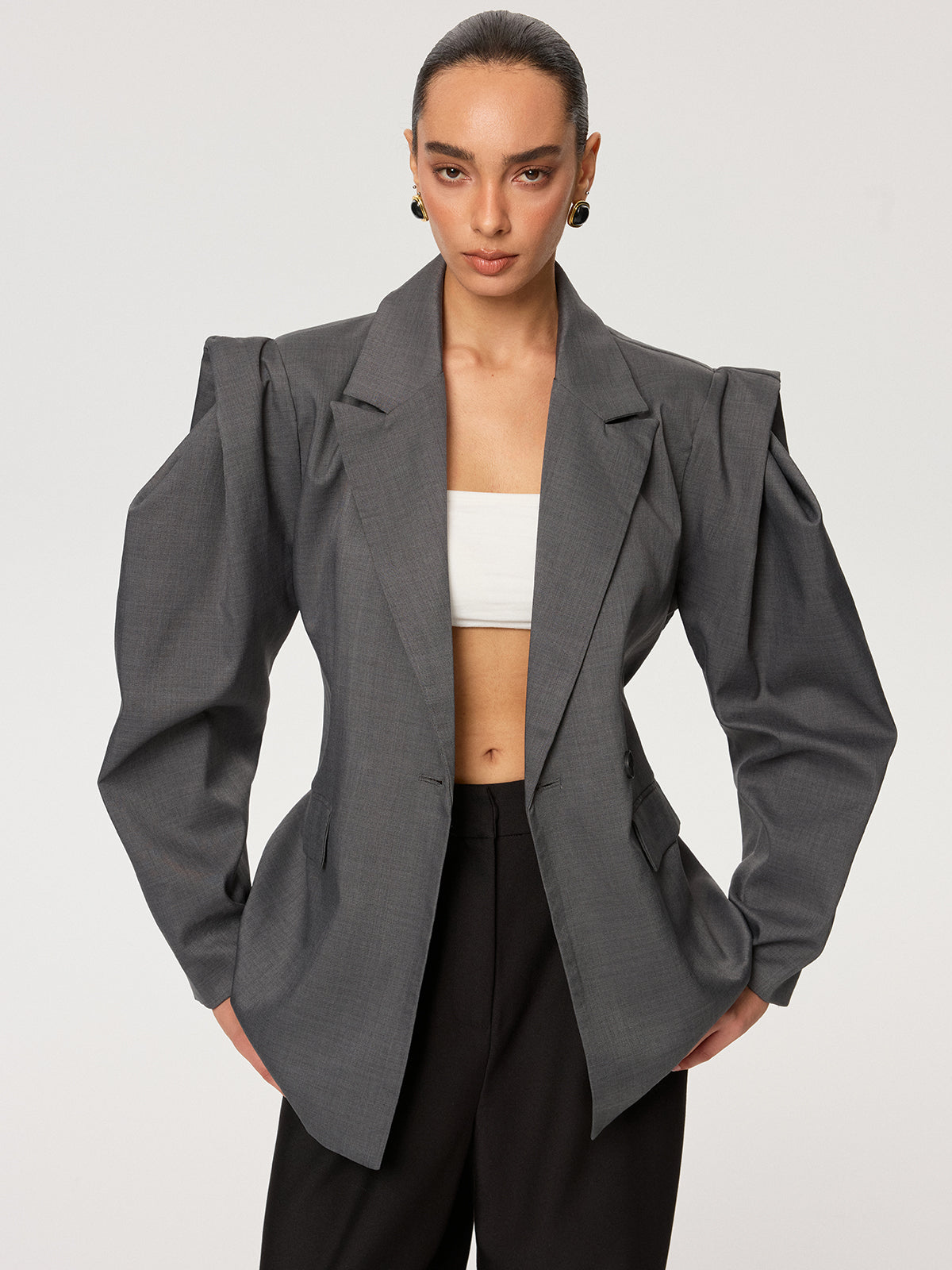Puff Sleeve Blazer with Tie Belt