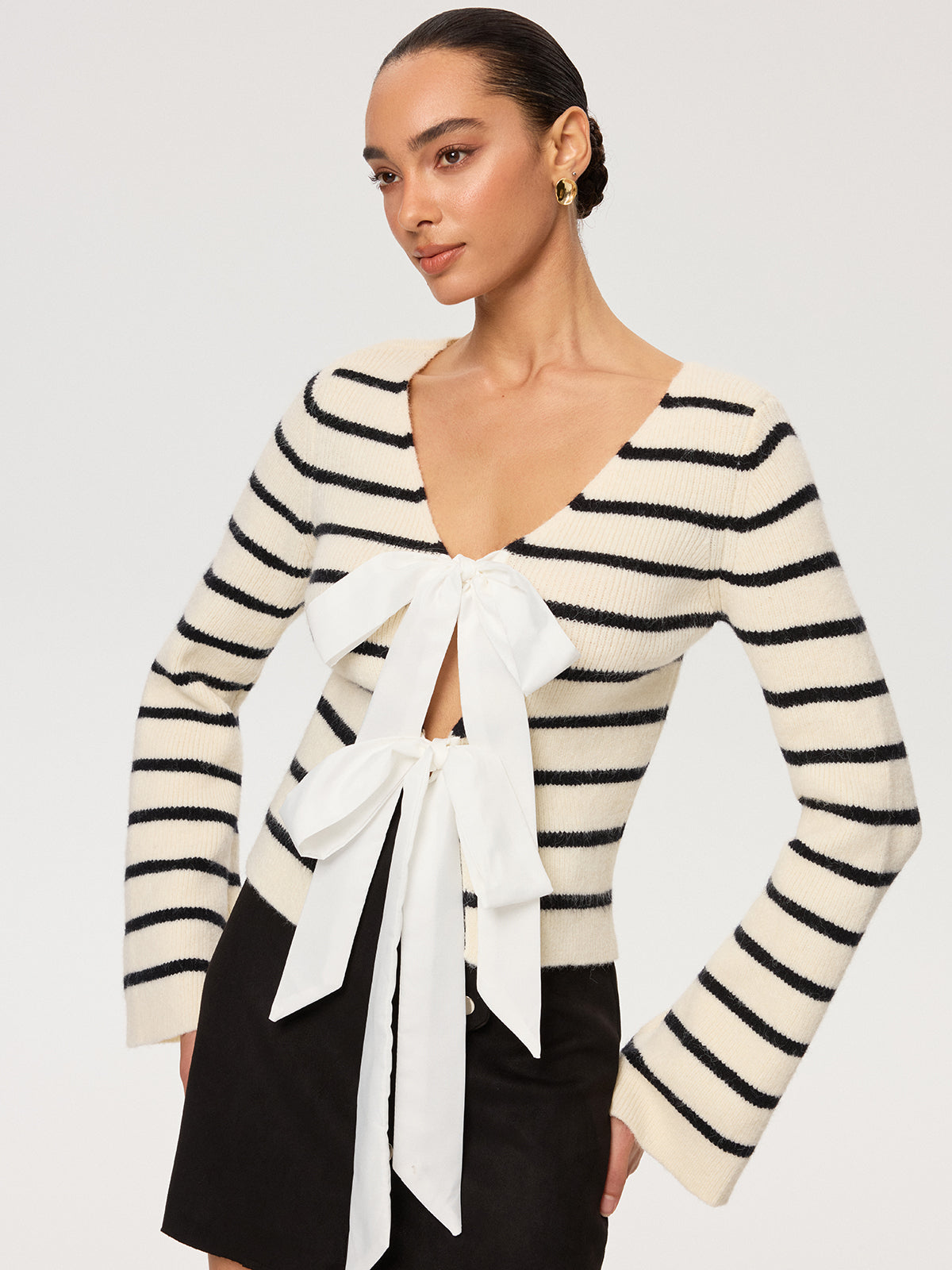 Reversible Striped Bow Cardigan