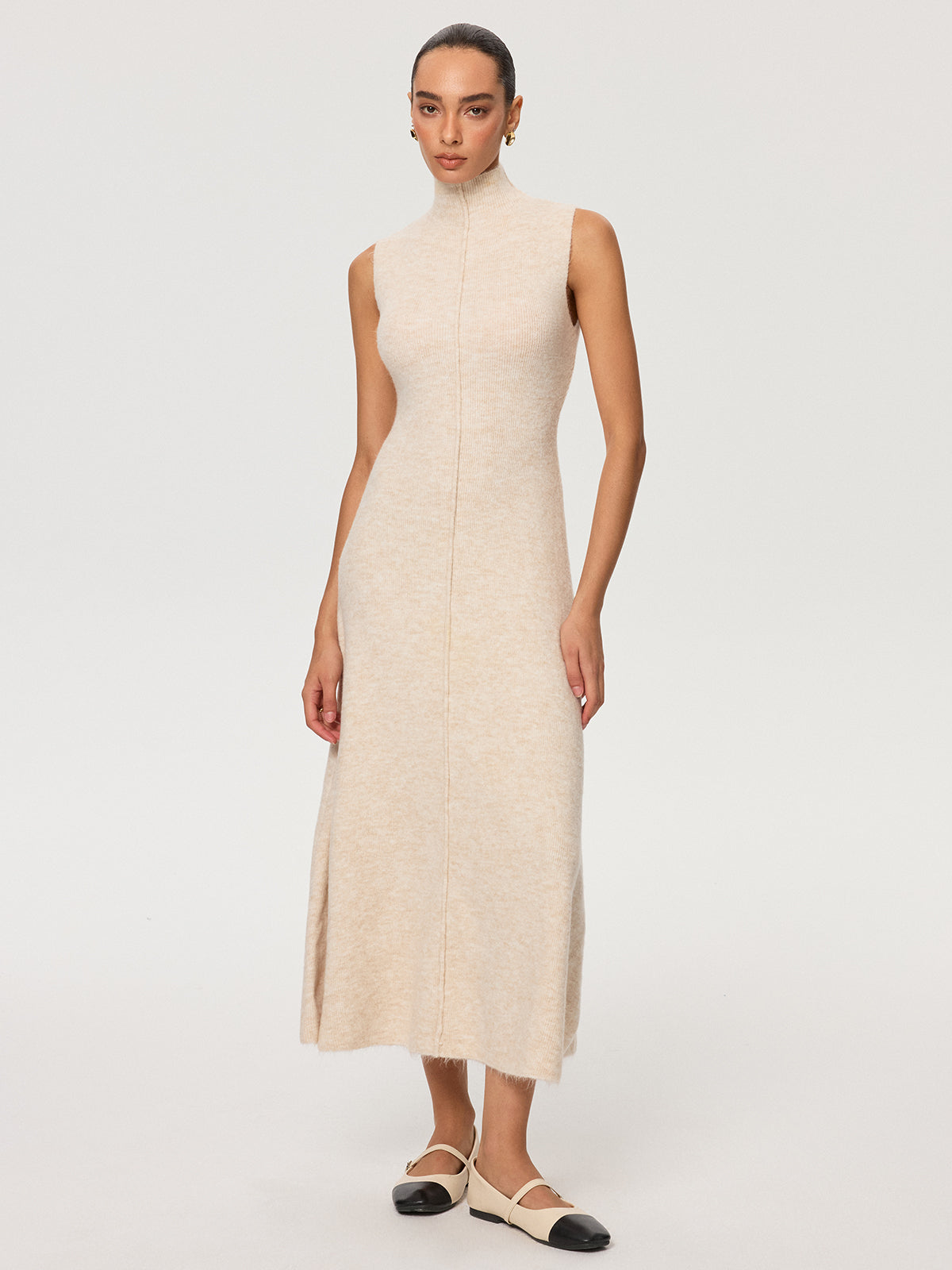 Knit Coat and Turtleneck Sleeveless Dress Two-Piece Set