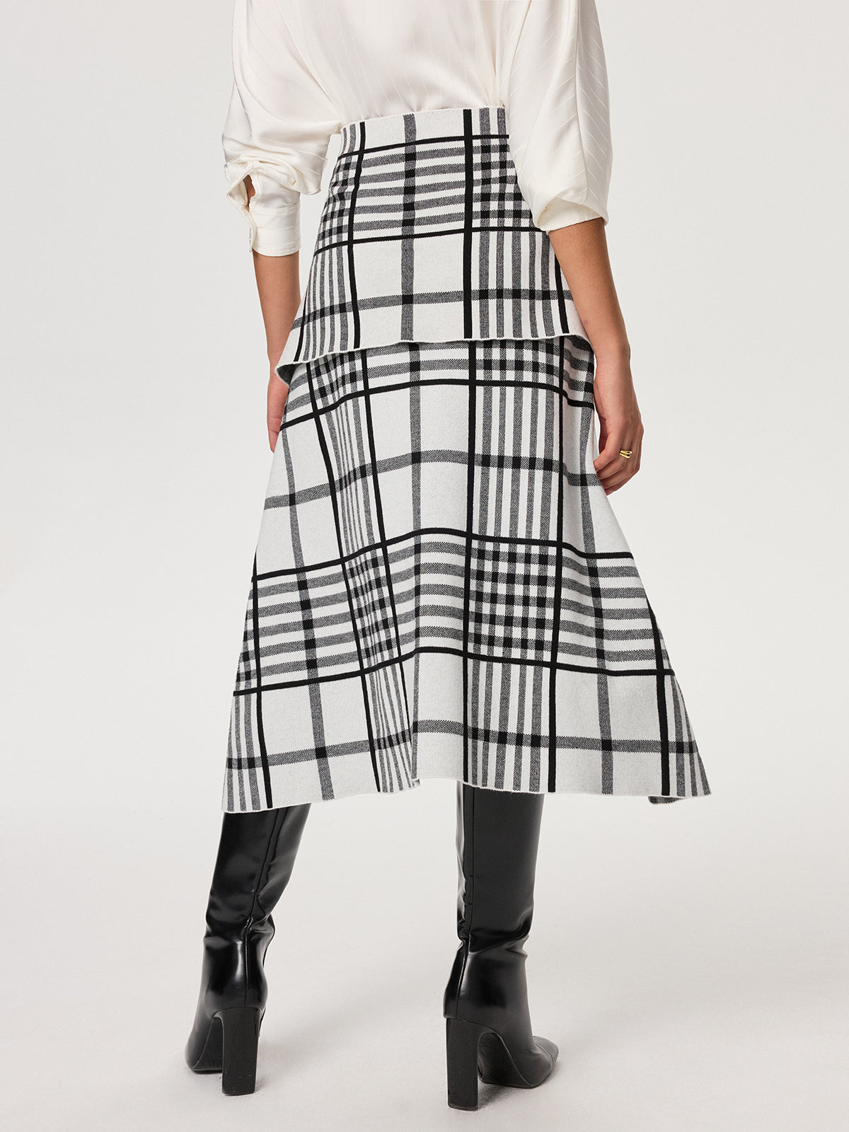Jupe midi en mélange de laine à carreaux avec ceinture tablier
