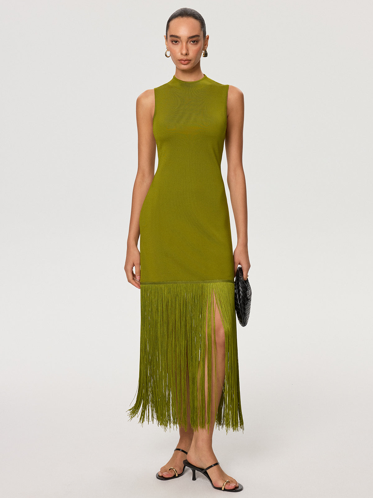 Fringe Hem Tencel Sleeveless Maxi Dress