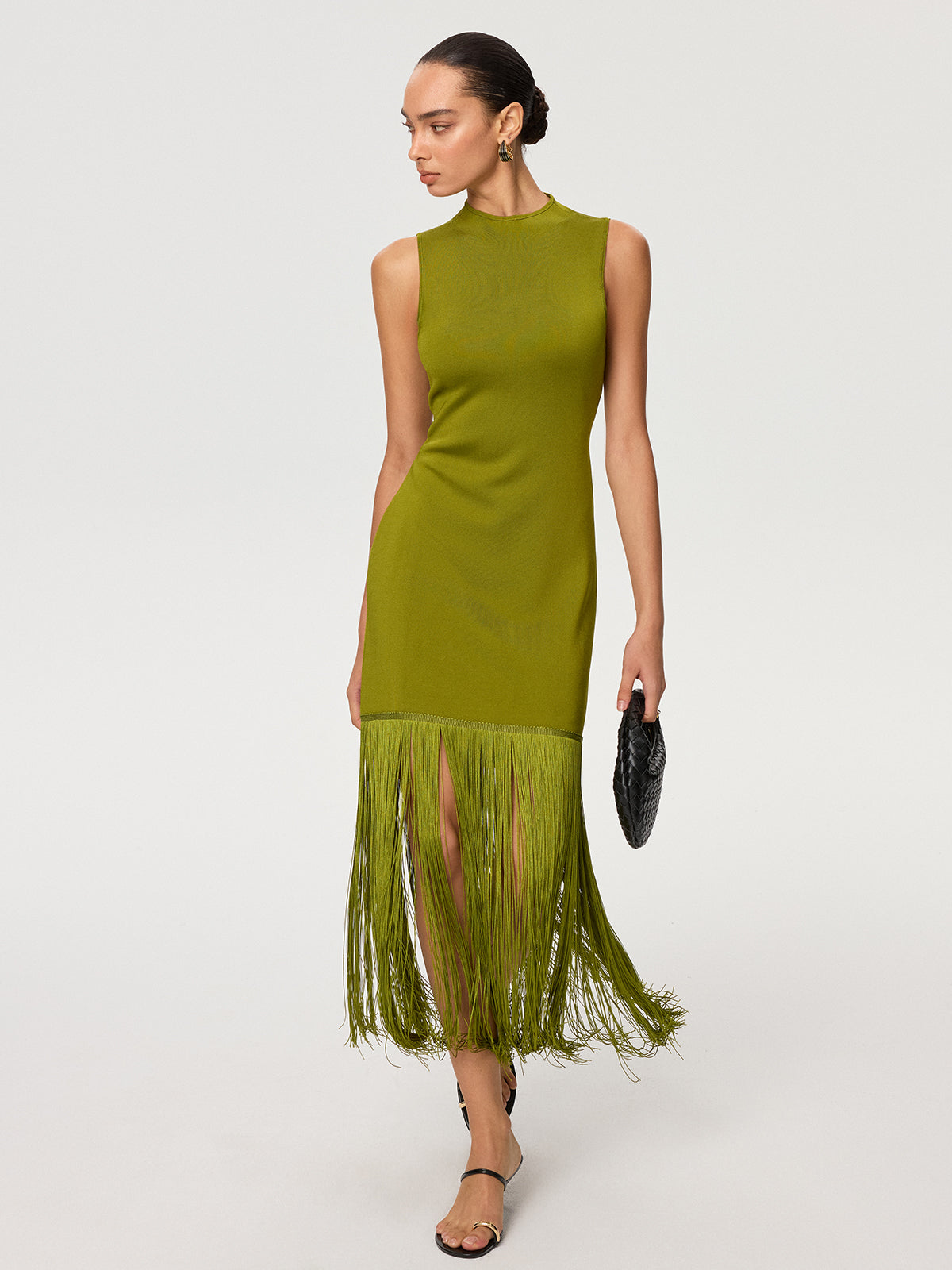 Fringe Hem Tencel Sleeveless Maxi Dress