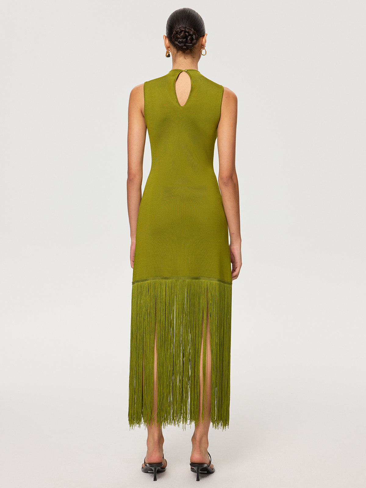 Ärmelloses Maxi-Kleid aus Tencel mit Fransen