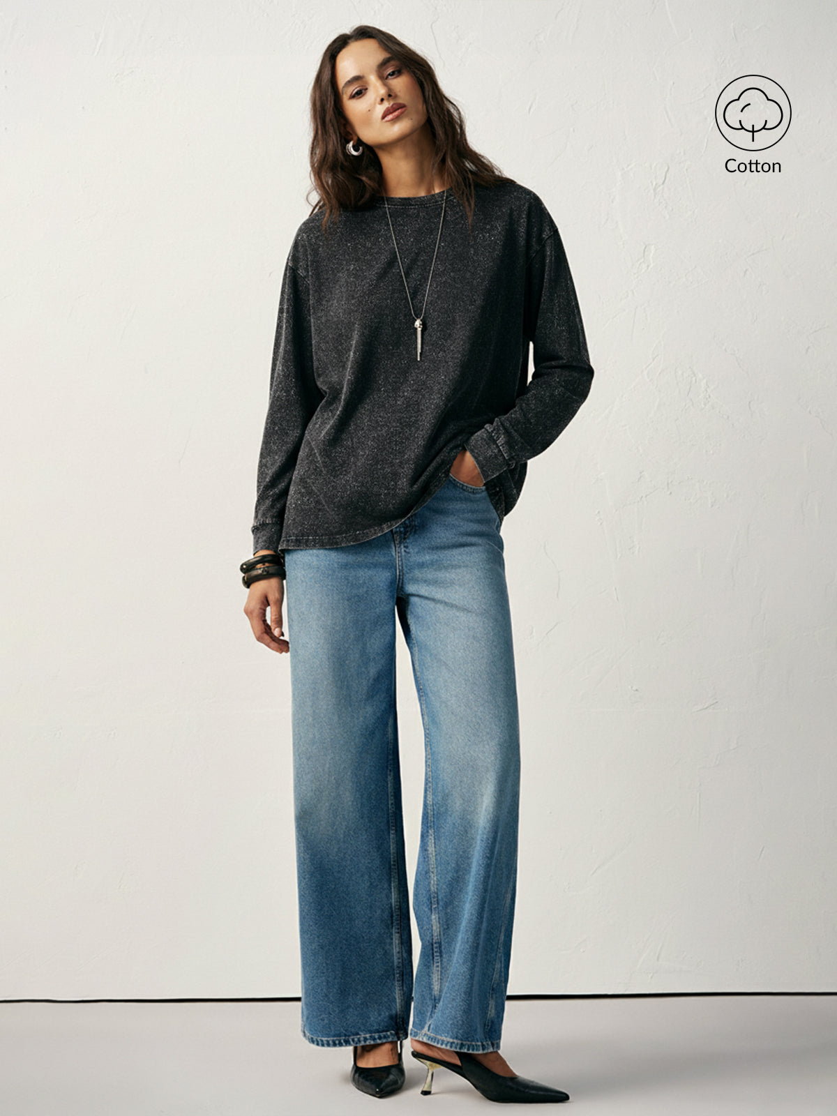 T-shirt à manches longues en coton lavé