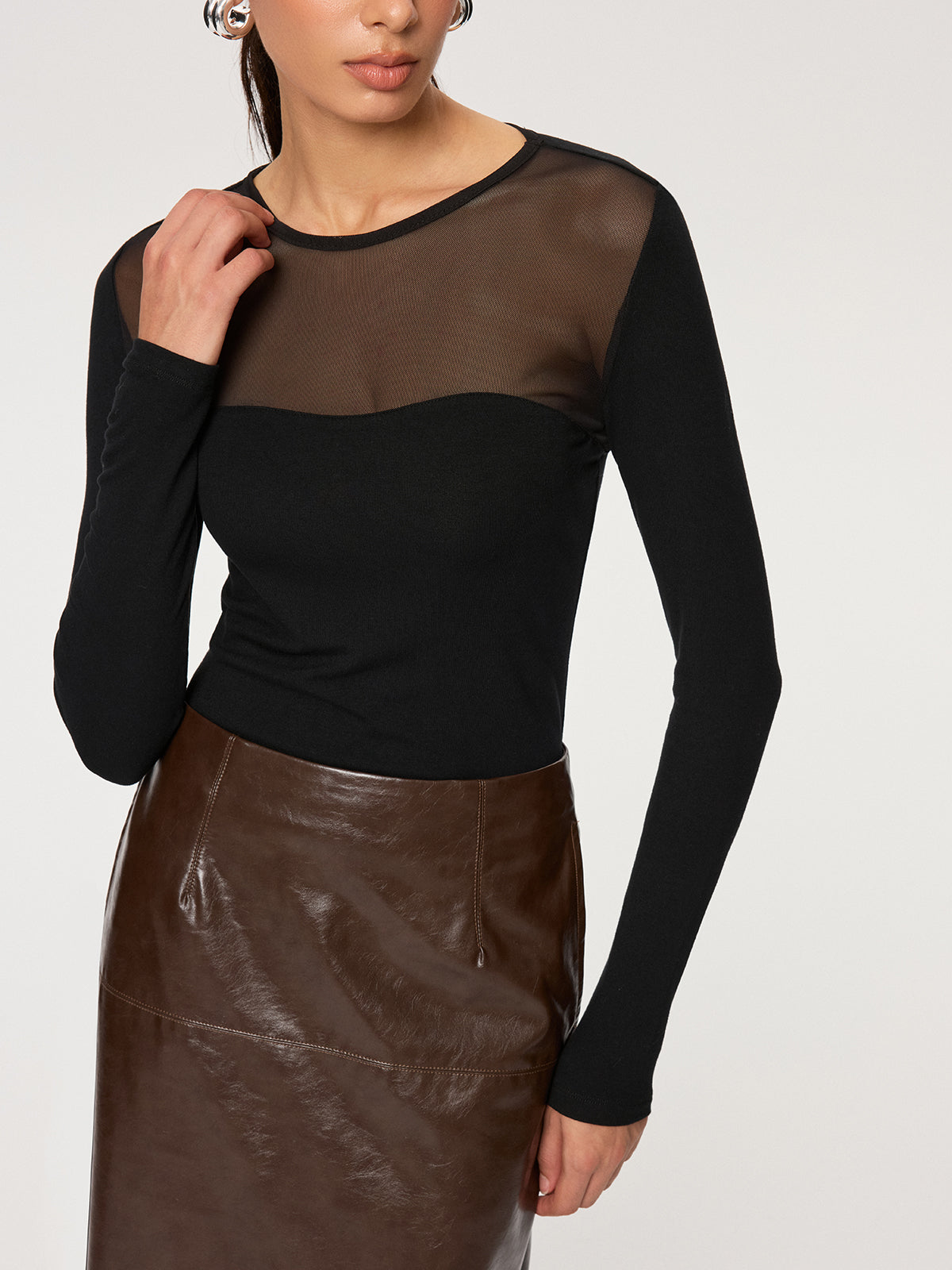 Sheer Panel Long Sleeve T-Shirt