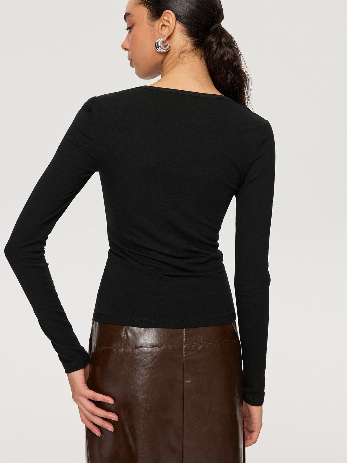 Sheer-Panel Langarm-T-Shirt