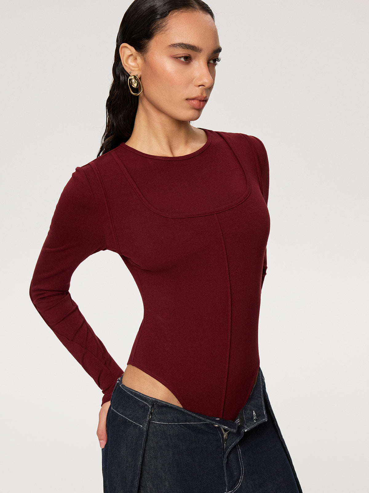Contour-Seam Long Sleeve Bodysuit