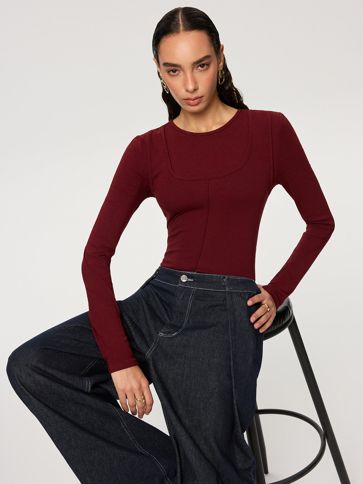 Contour-Seam Long Sleeve Bodysuit
