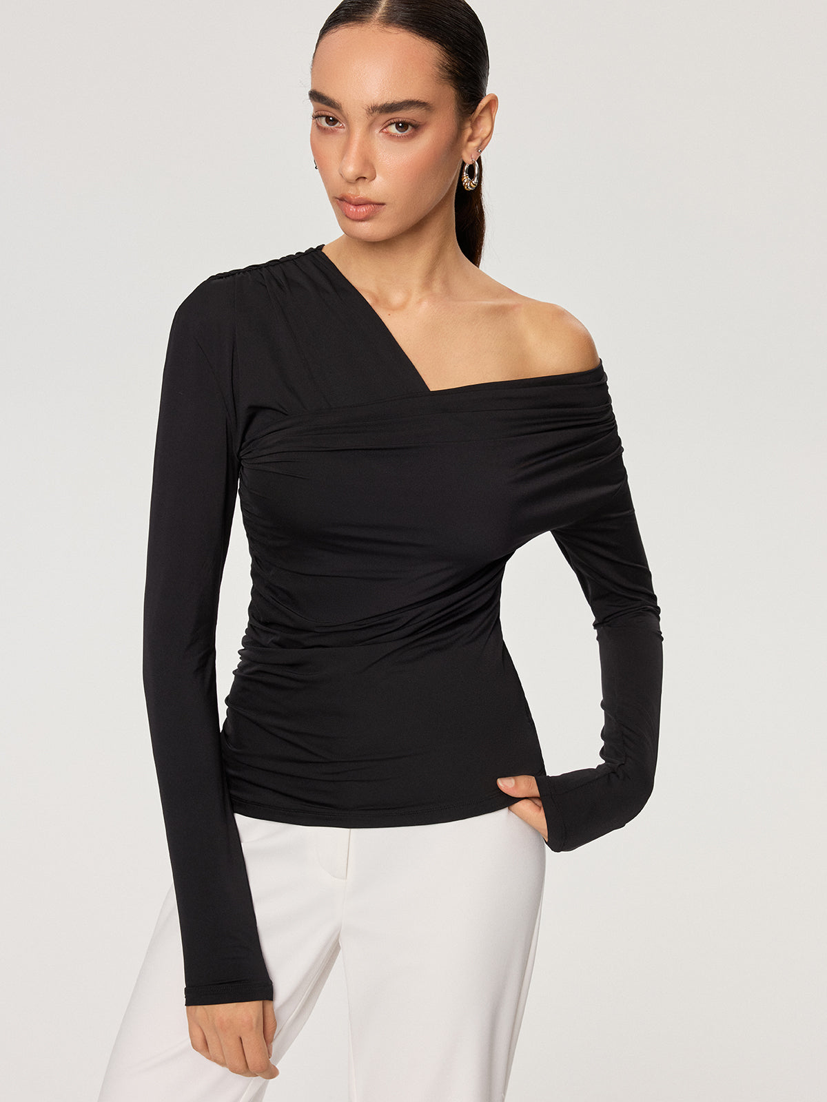 Off-Shoulder Ruched T-Shirt