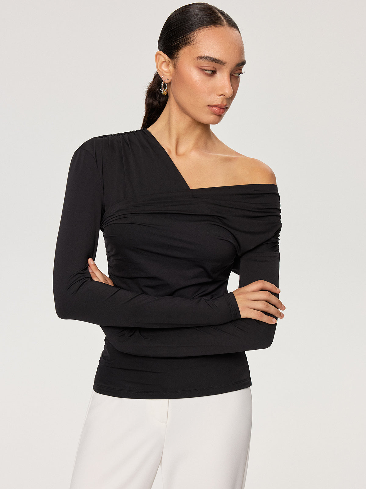 Off-Shoulder Ruched T-Shirt