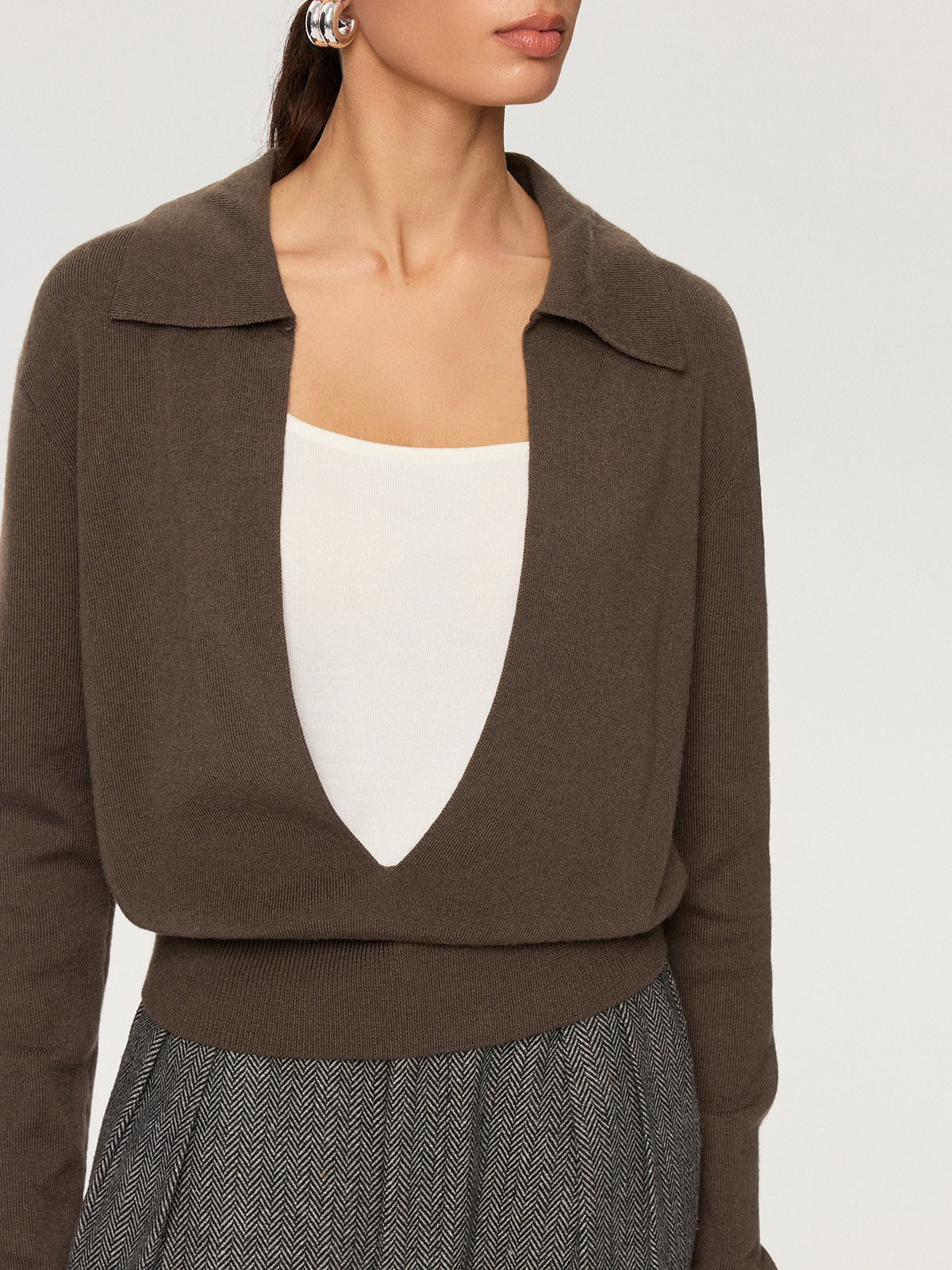 2-in-1 Color-Block Pullover mit Polokragen aus Wollmix