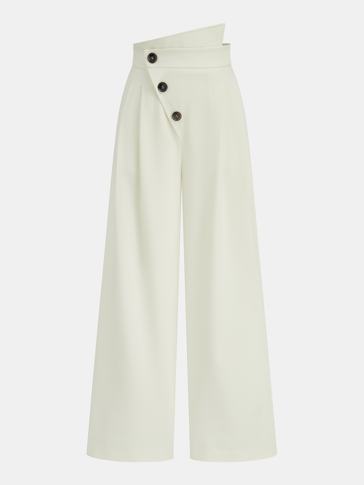 Pantalon large taille mi-haute à boutons asymétriques