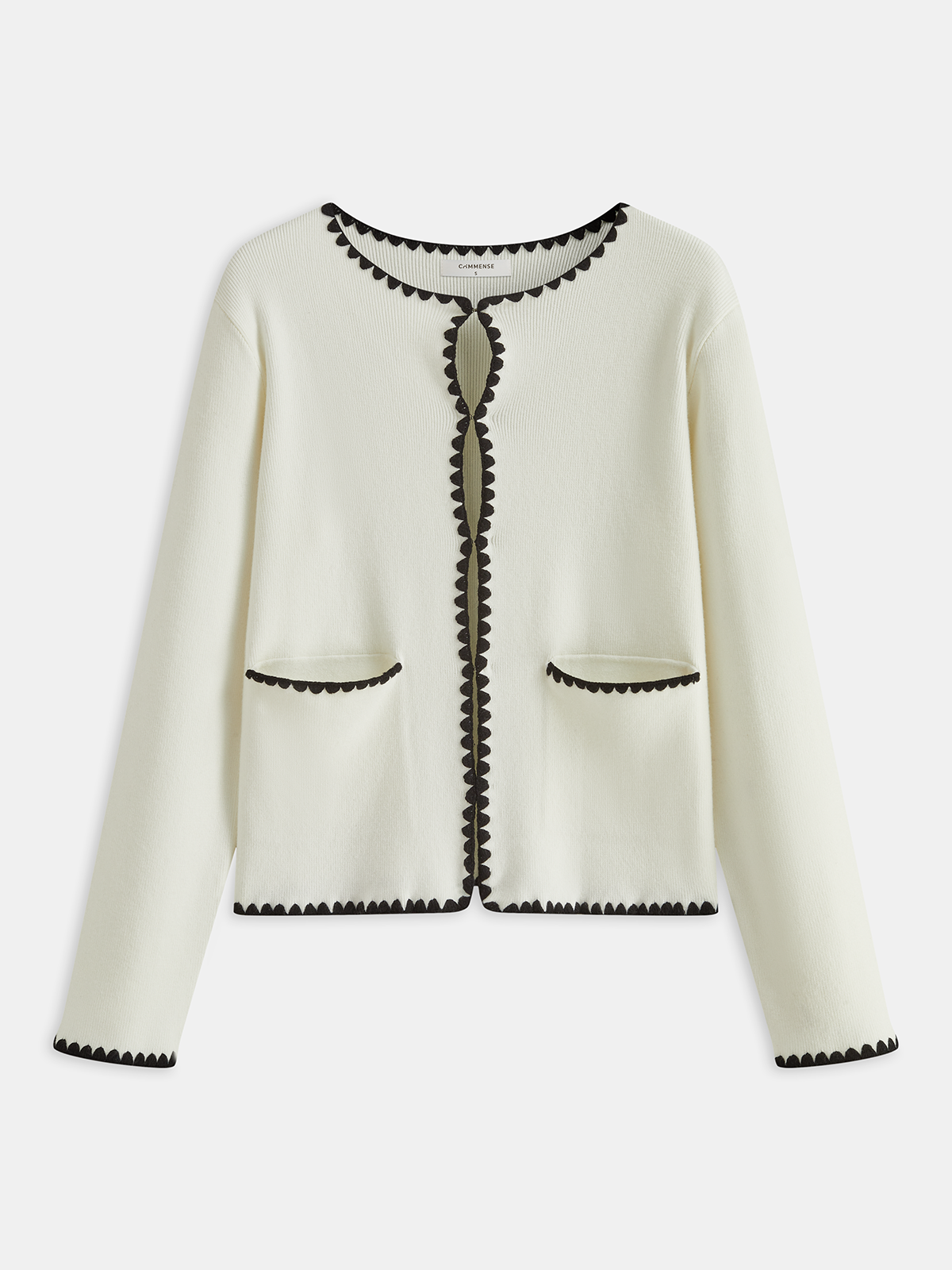Contrast Scalloped Trim Knit Cardigan