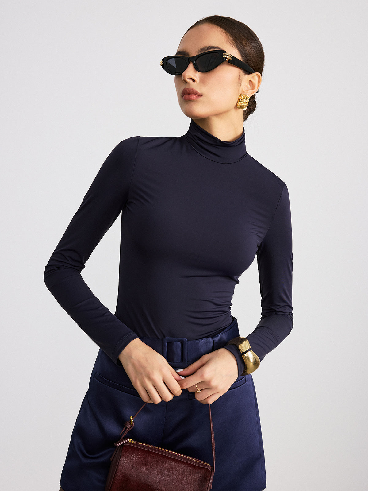 Rollkragen-Slim-Fit-Langarmshirt