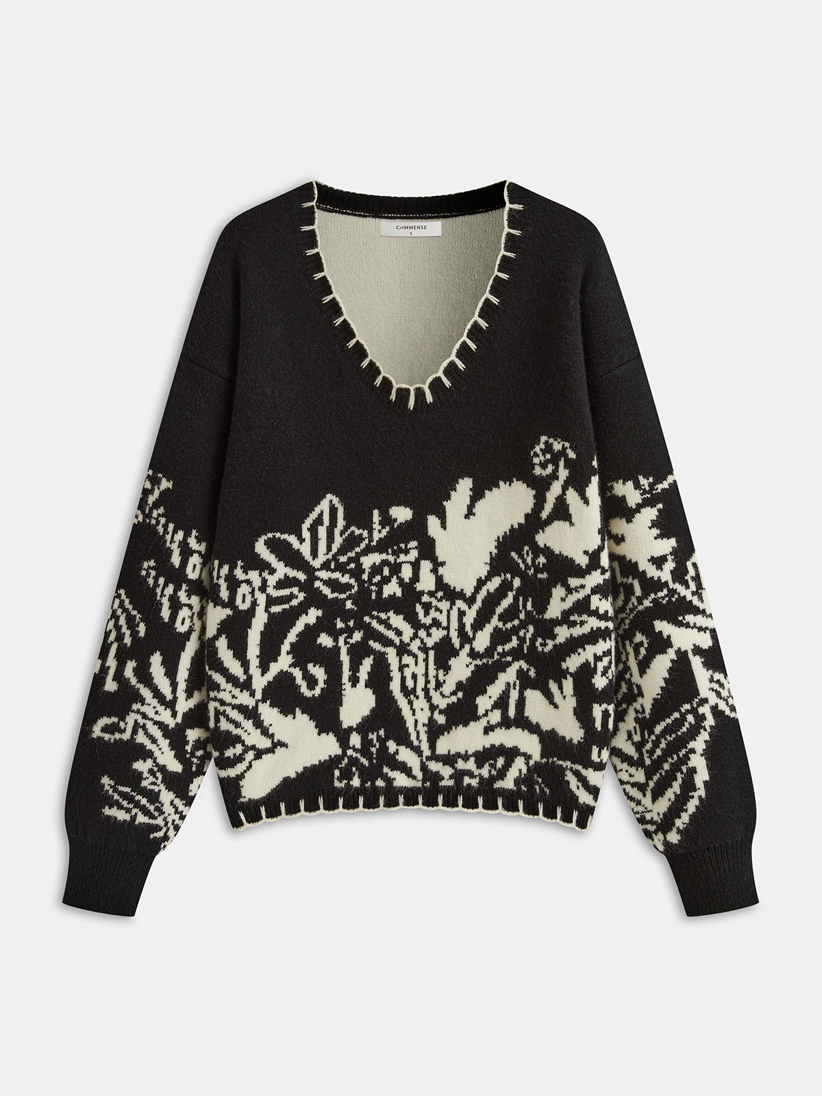 Floral Pattern V-Neck Sweater