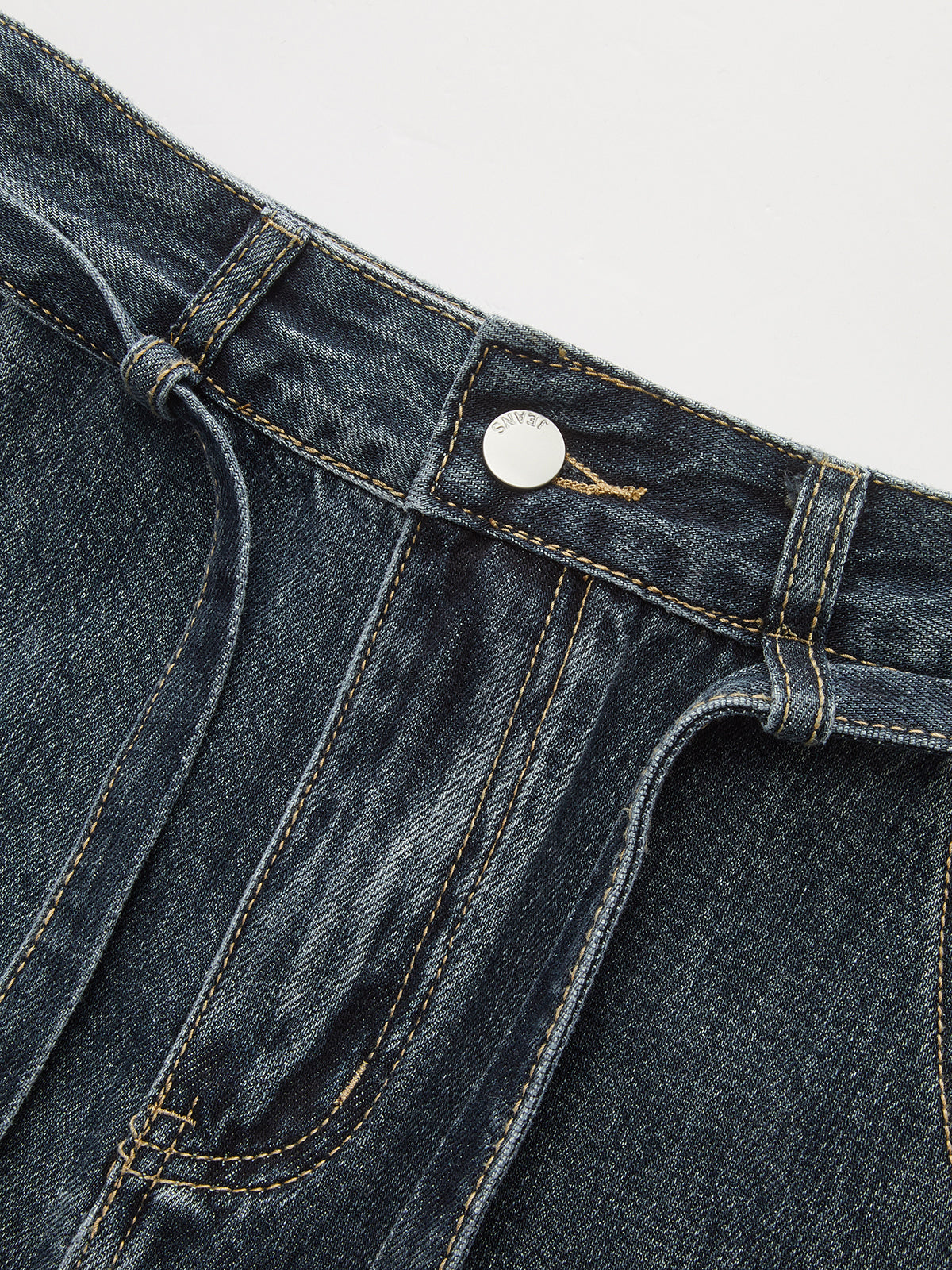 Vintage Washed Denim A-Line Midi Skirt