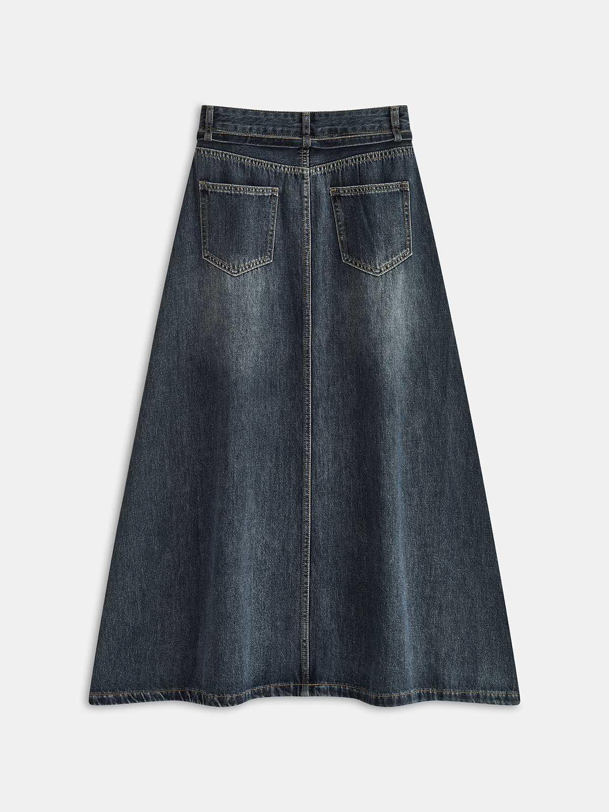 Vintage Washed Denim A-Line Midi Skirt
