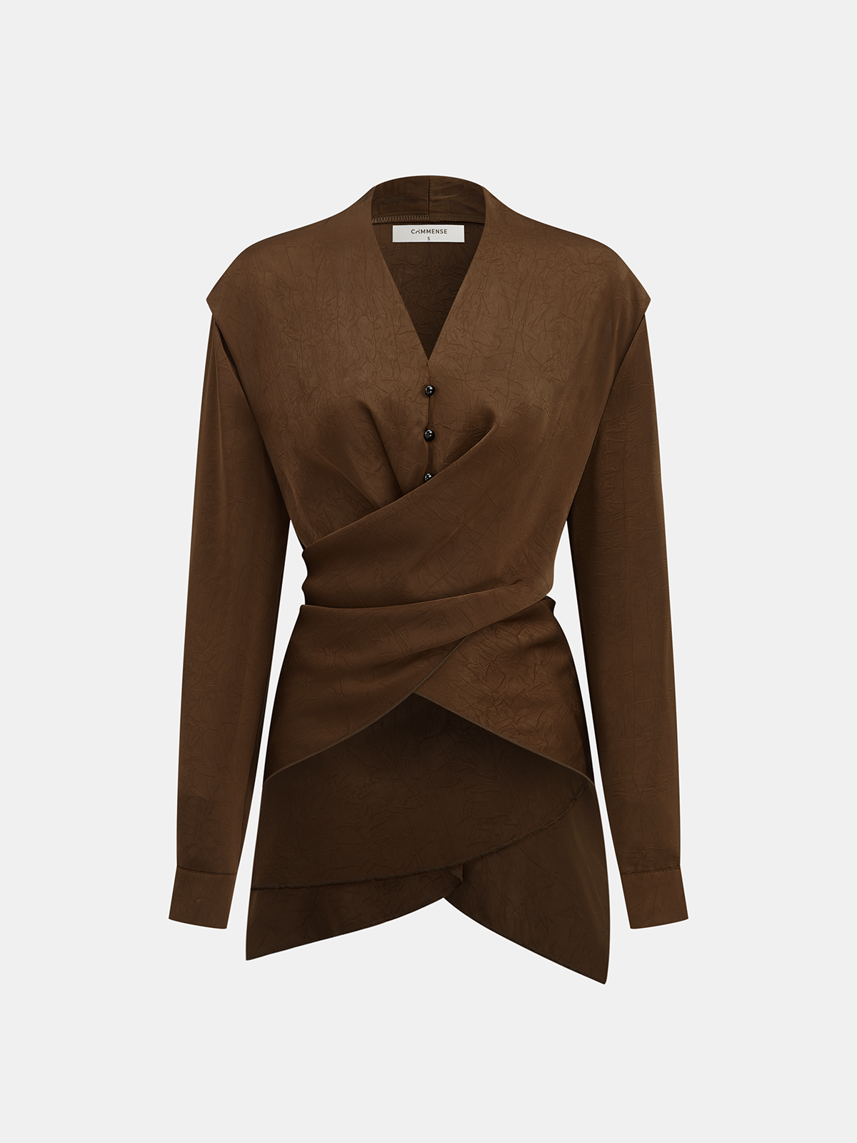 Satin V-Neck Cross-Front Blouse