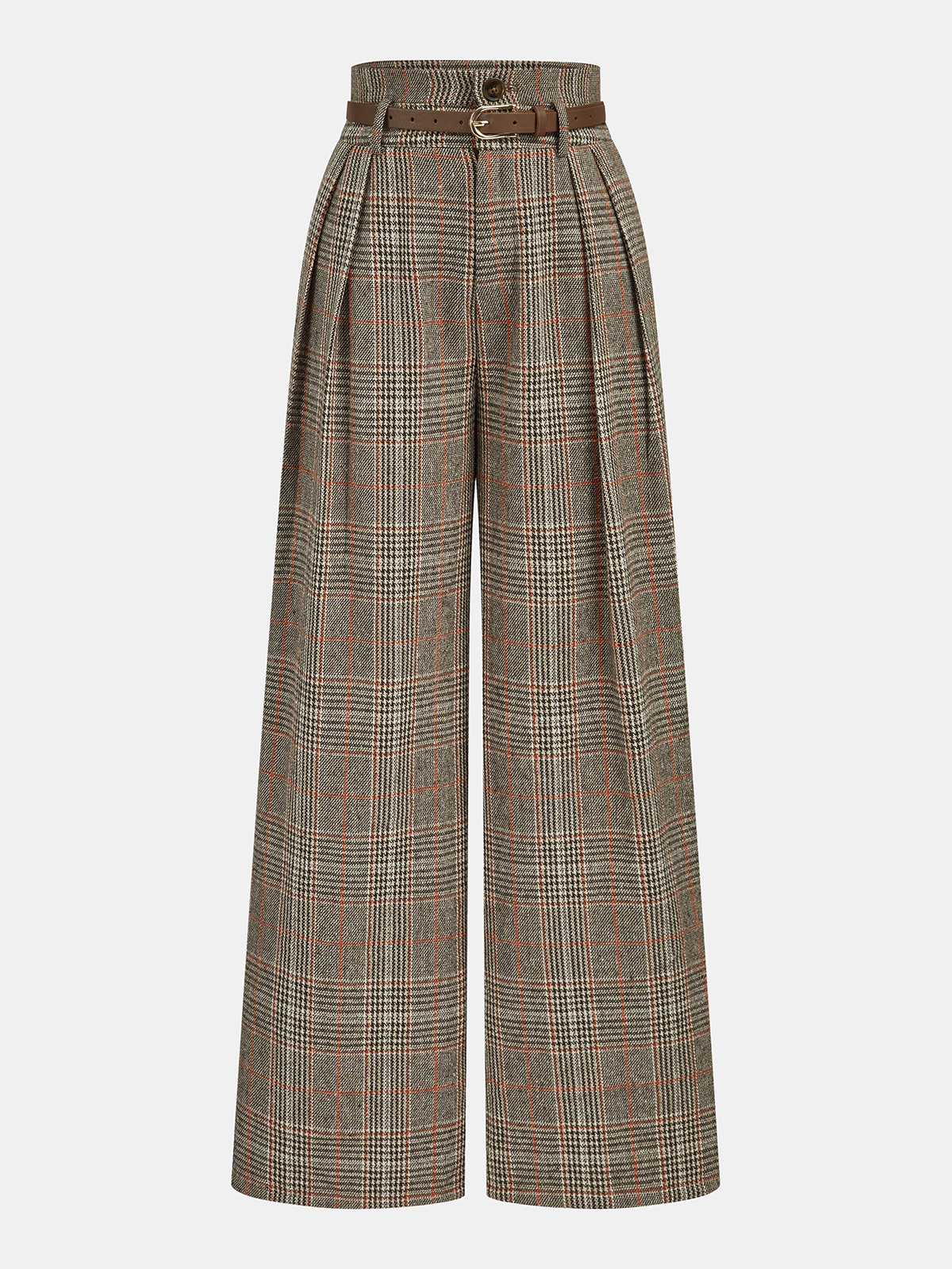 Pantalon écossais taille haute ceinturé