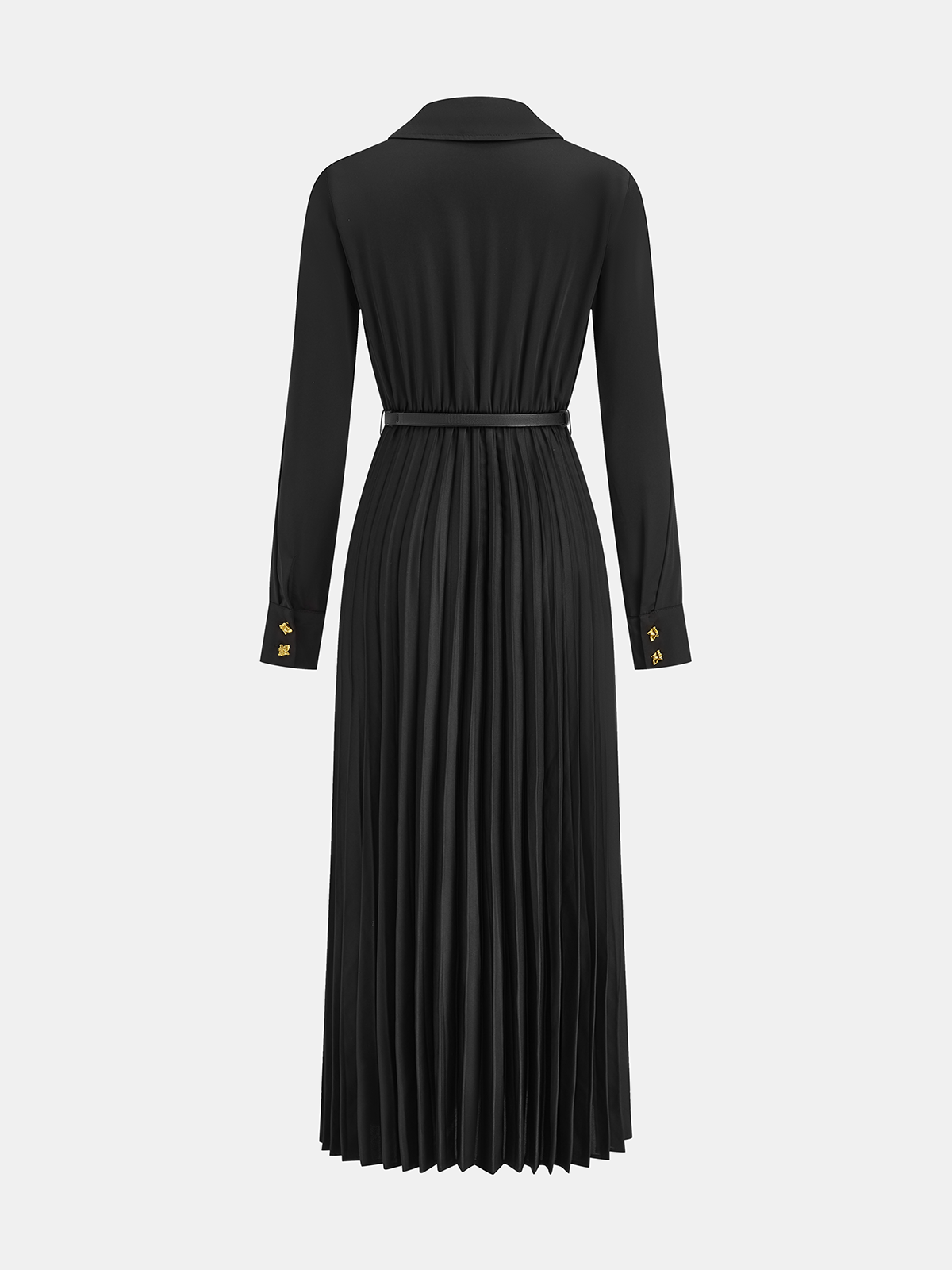 Belted Pleated Long Sleeve Shirt Dress