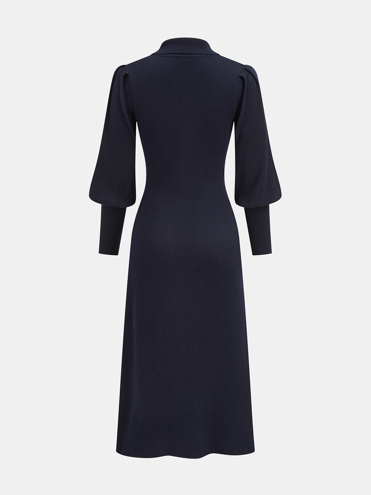 Robe midi en laine mélangée à col et manches gigot
