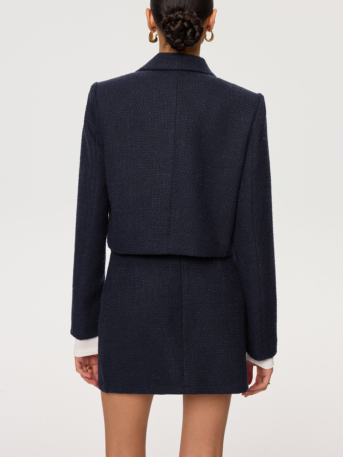 Tweed-Jacke mit Metallknöpfen und Kragen