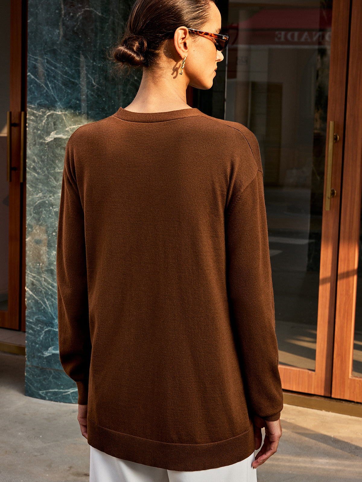 Metal Chain V-Neck Wool Blend Cardigan