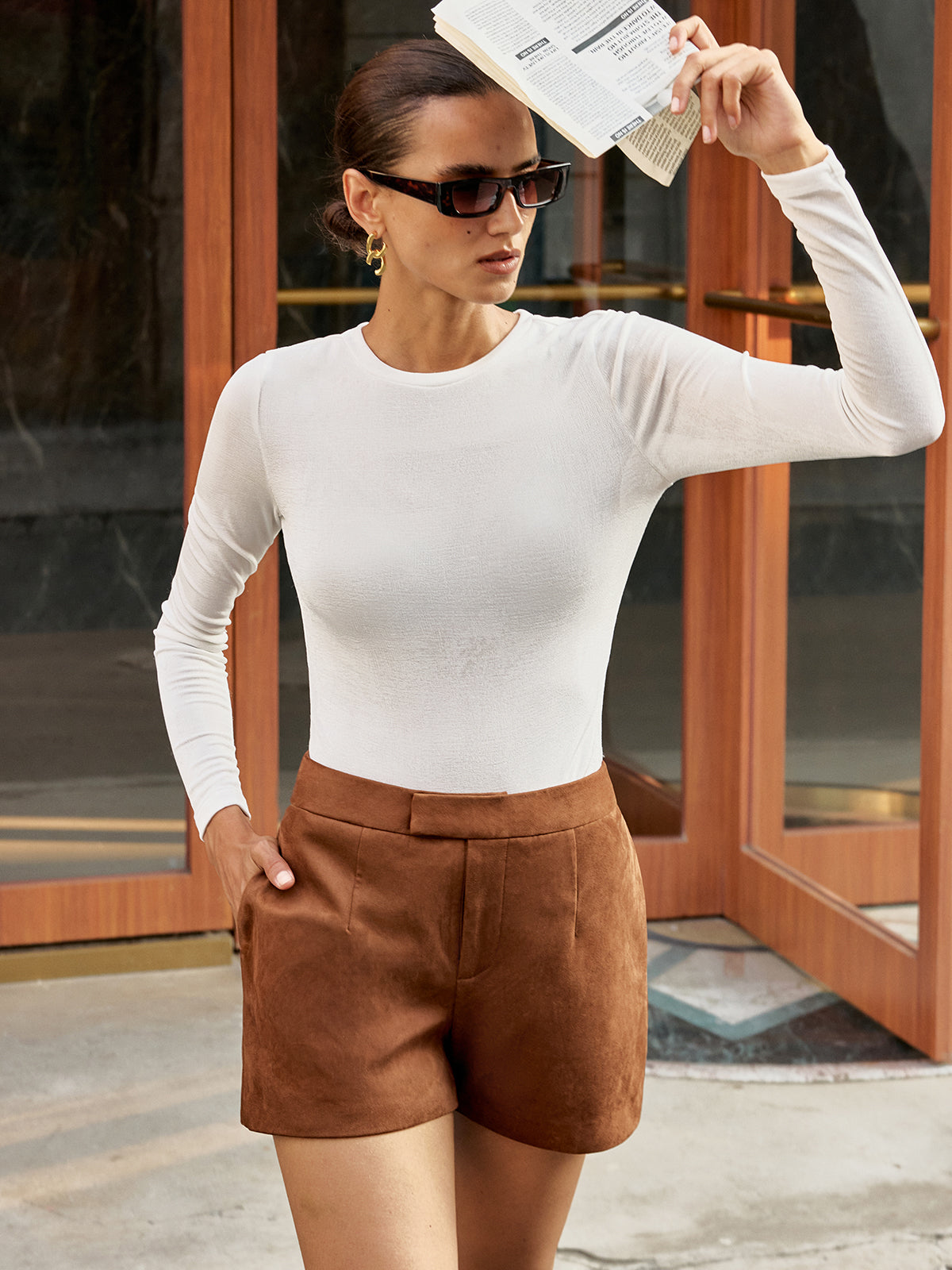 High-Waist Suede Effect Shorts