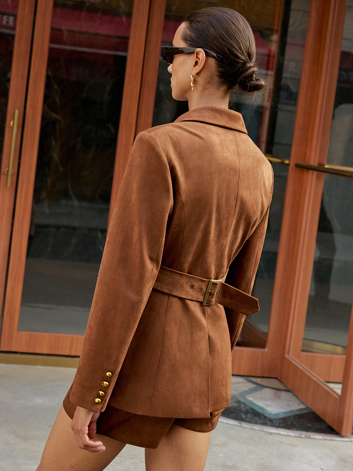 Blazer mit Metallknöpfen und Wildlederoptik