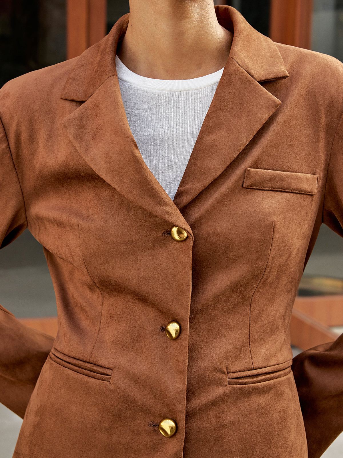 Blazer mit Wildlederoptik und Metallknöpfen