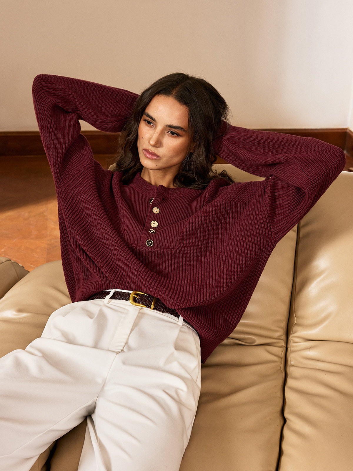 Metal Button-Front Knit Top