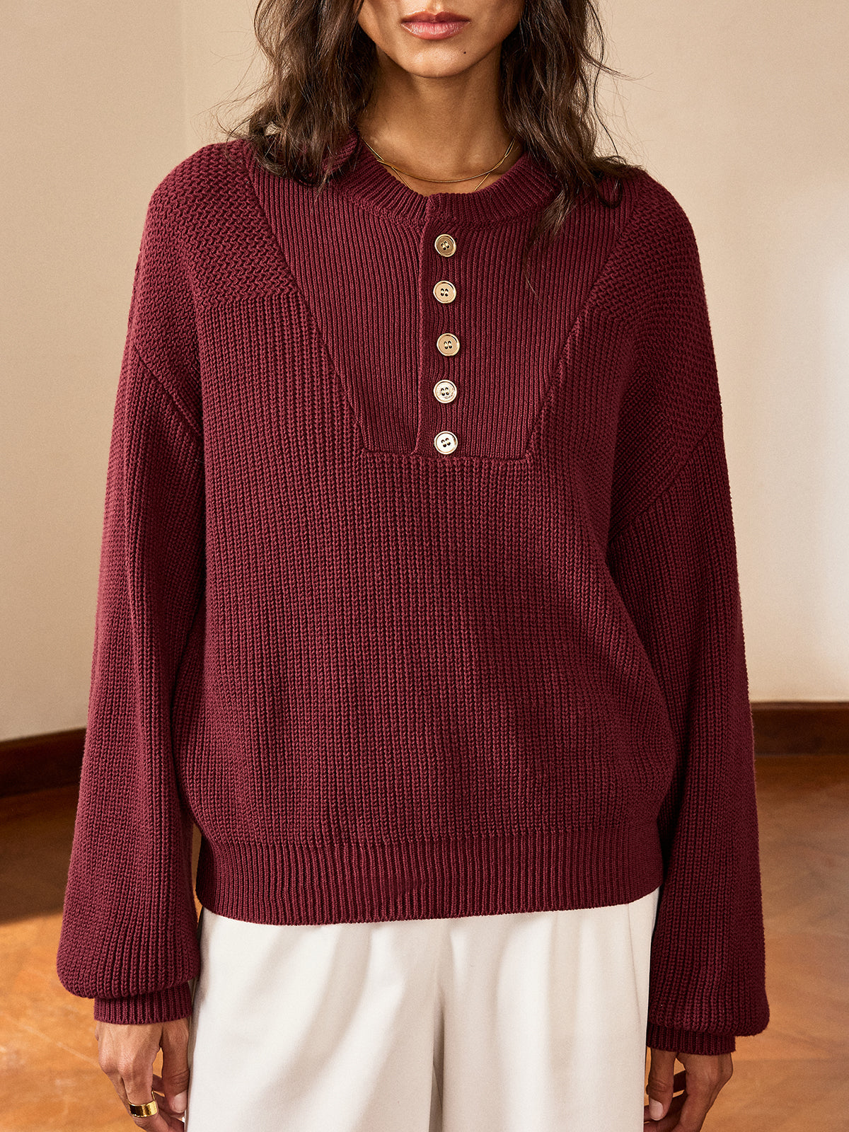Metal Button-Front Knit Top