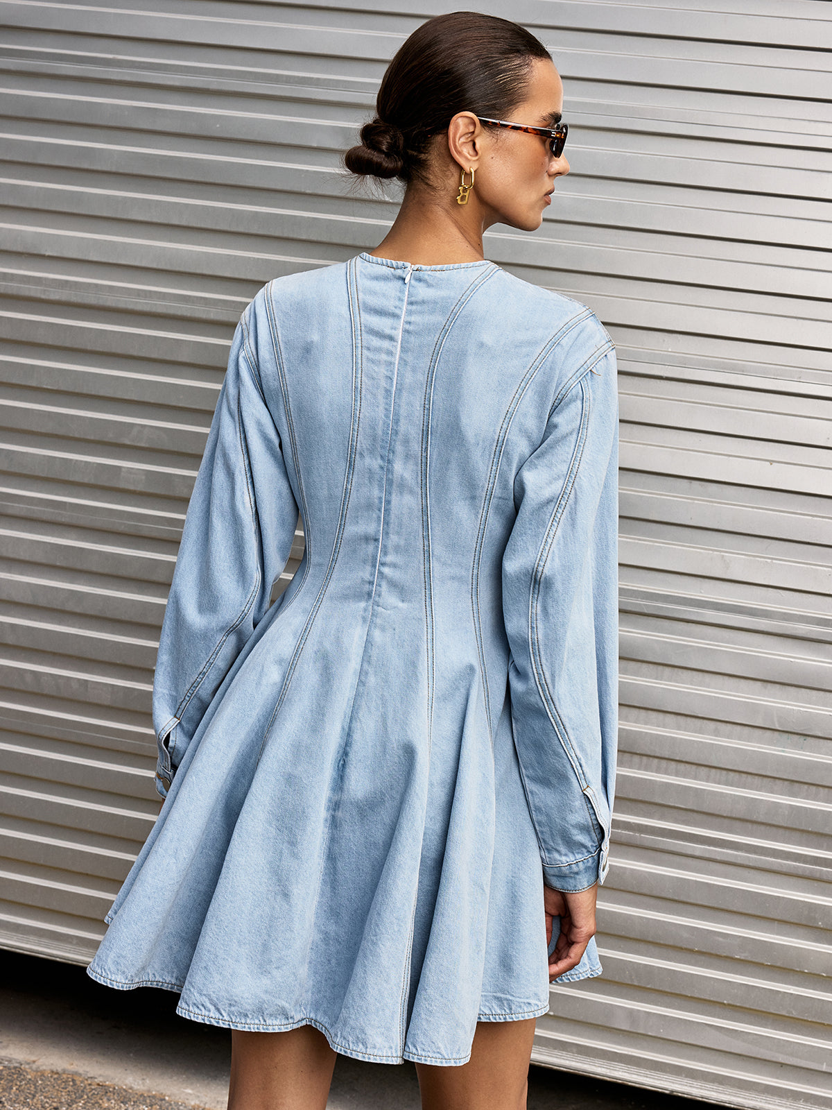 Denim Long Sleeve Flare Dress