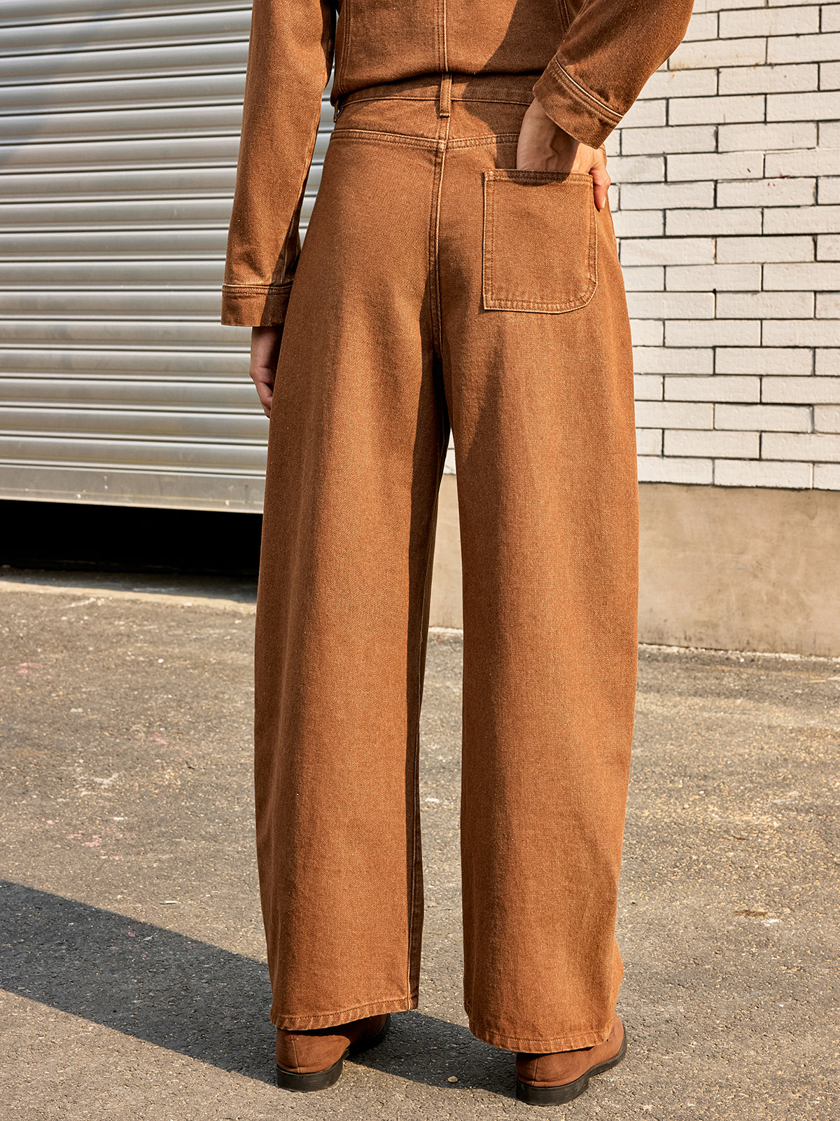 Pantalon en jean taille mi-haute à jambe large
