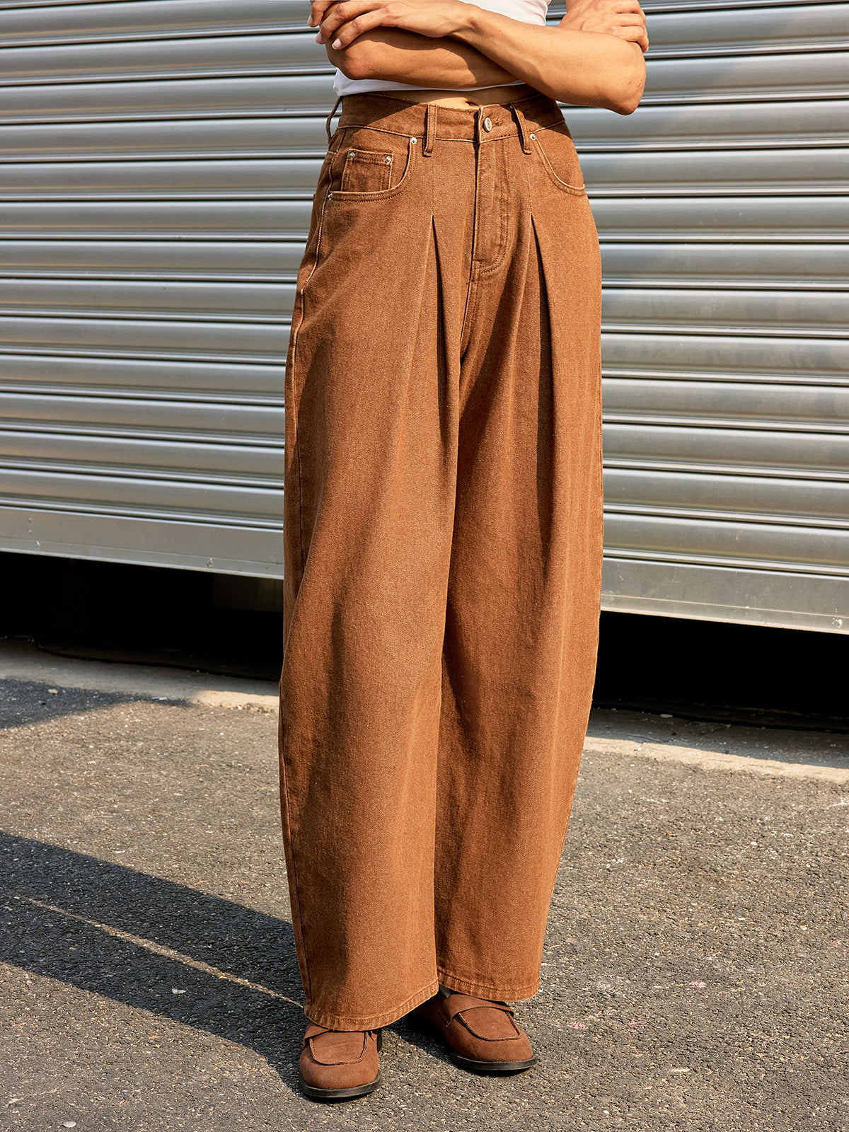 Pantalon en jean taille mi-haute à jambe large
