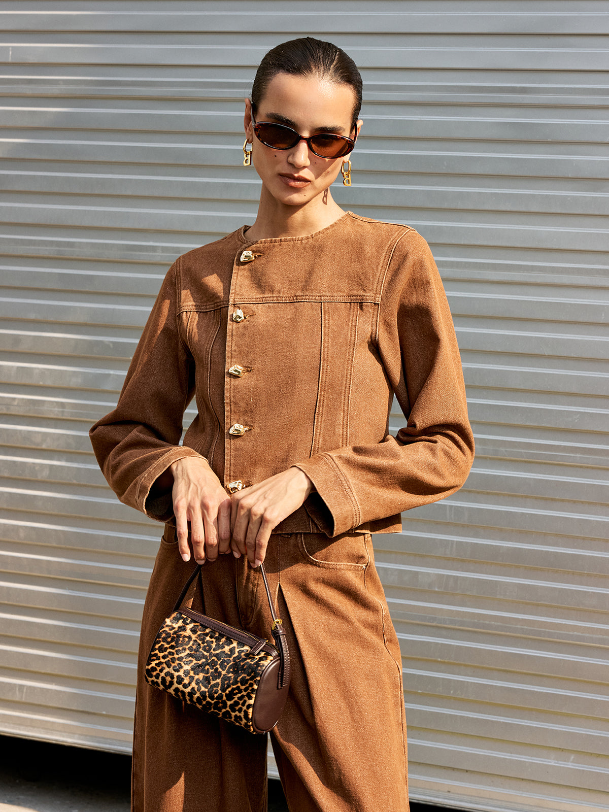 Metal Button Asymmetric Denim Jacket