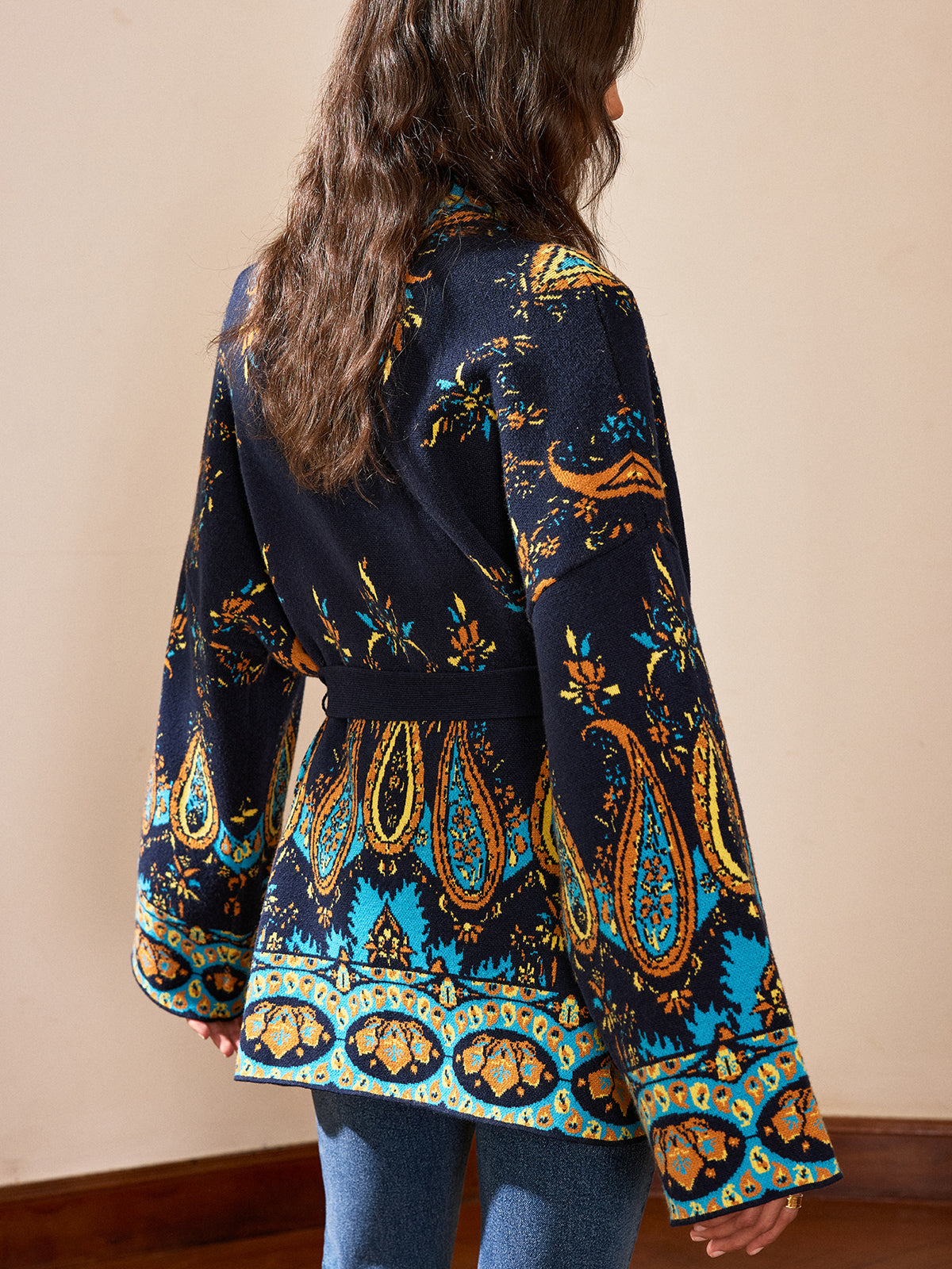 Cardigan ceinturé à imprimé cachemire