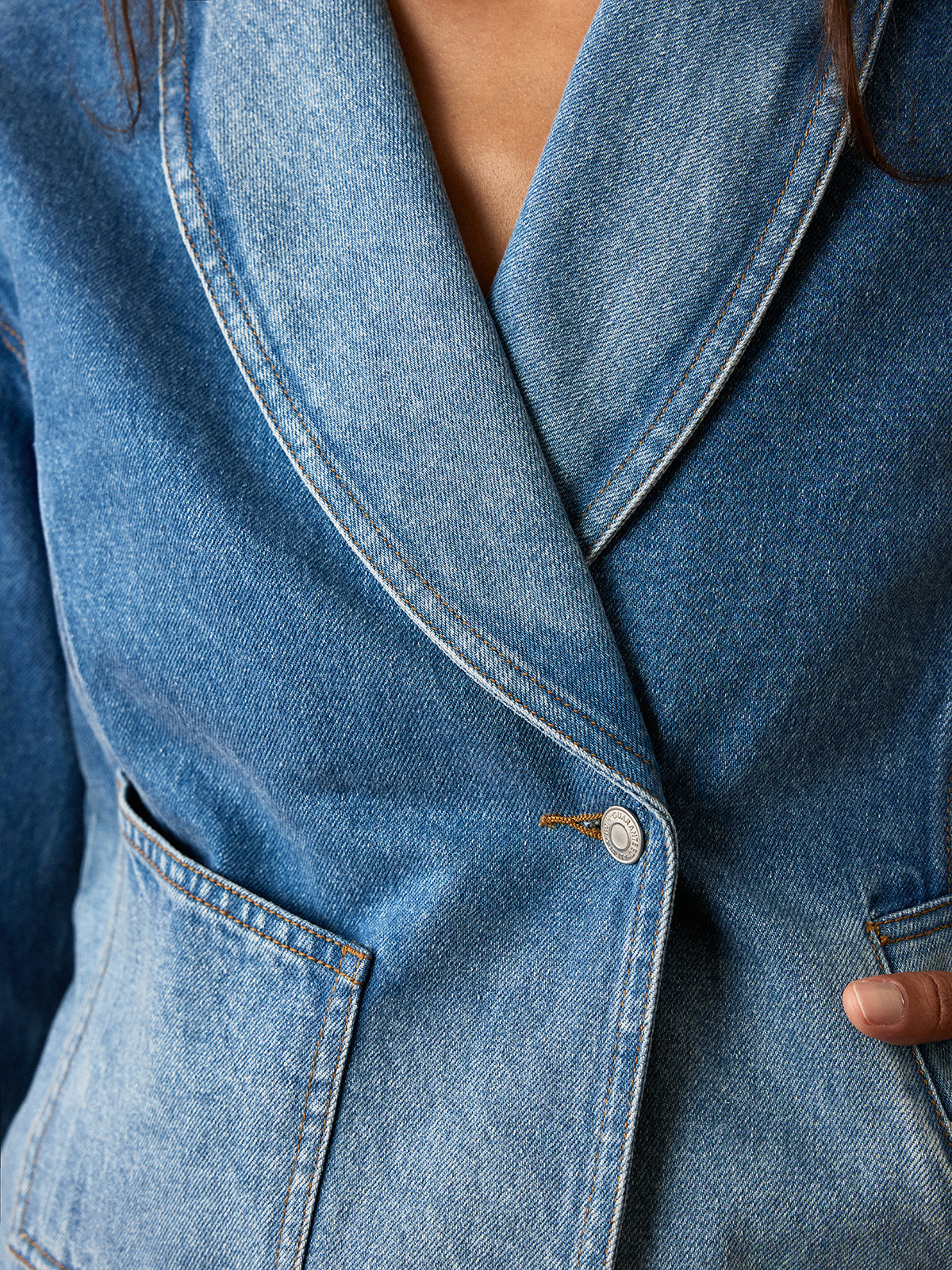 Shawl Collar Washed Denim Jacket