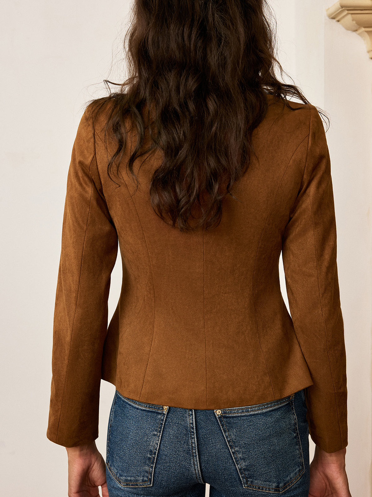 Suede Effect Fitted Metal Button Jacket