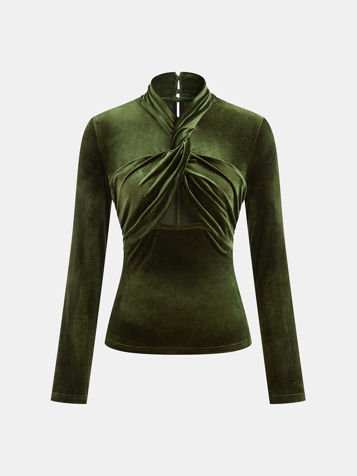 Samtige Bluse mit Twist-Front, Cut-Out und langen Ärmeln
