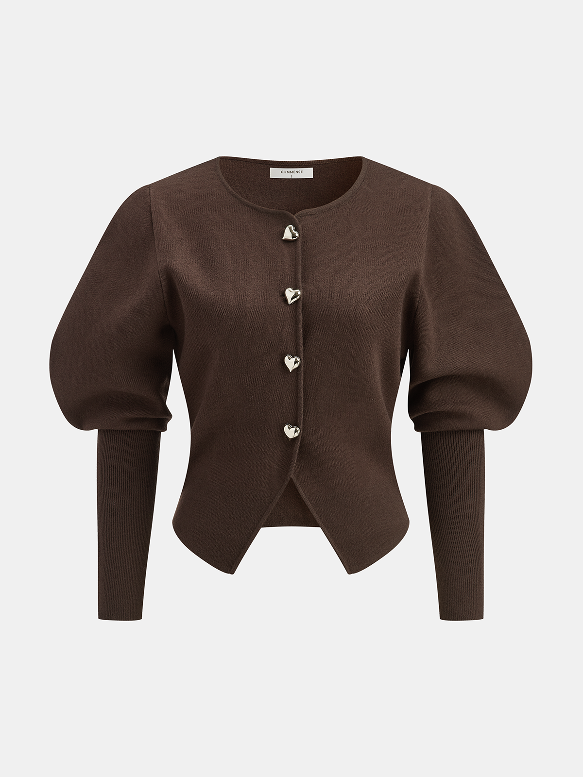 Gilet en tricot de laine mélangée à manches gigot et boutons cœurs