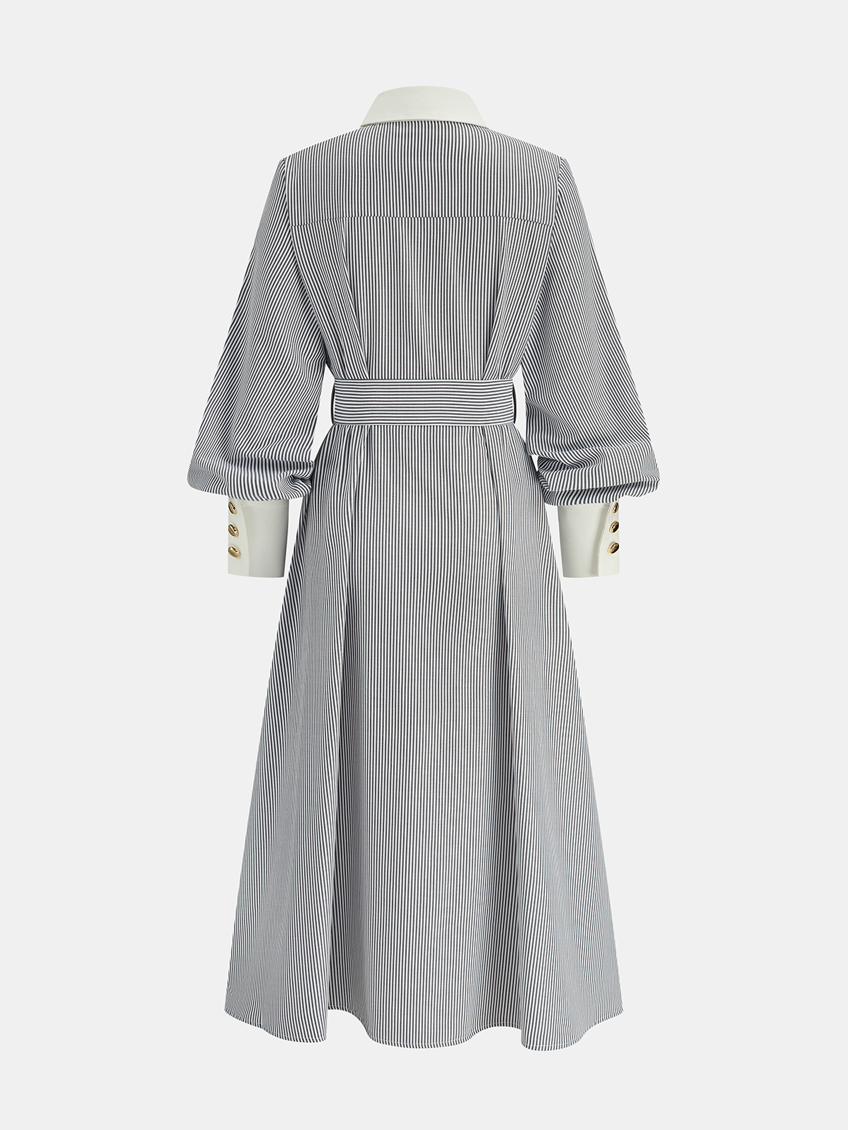 Contrast Trim Striped Belted Shirt Dress
