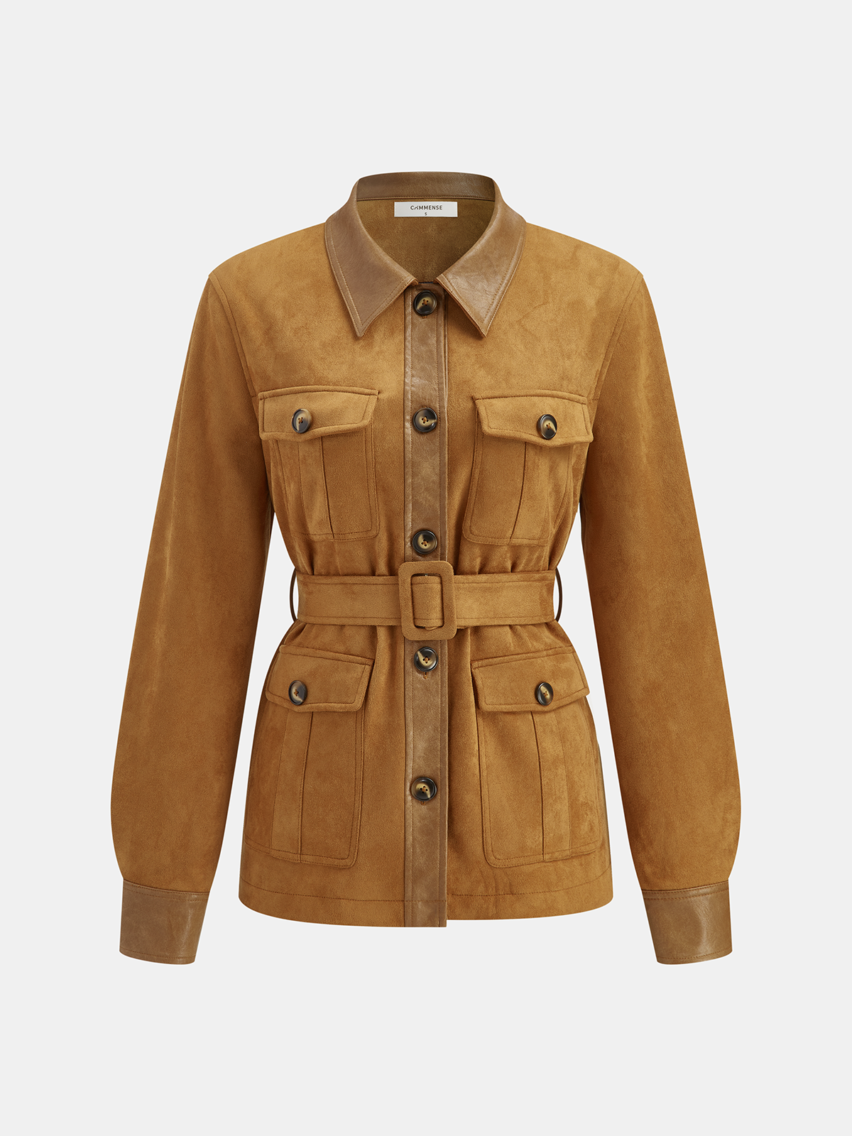 Jacke mit Gürtel in Wildlederoptik und Kunstleder-Einsätzen
